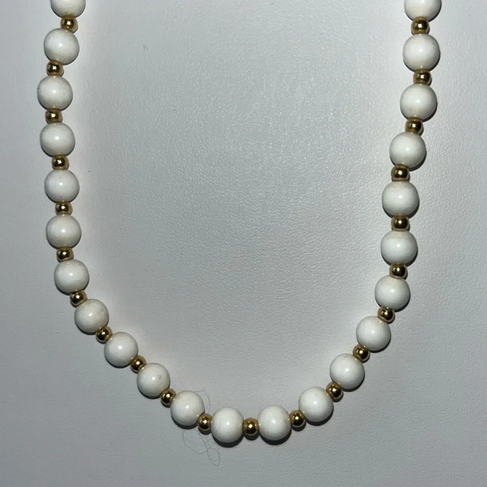 Bundle 3 vintage signed necklaces Trifari Monet Napier Gold toned/ivory/white